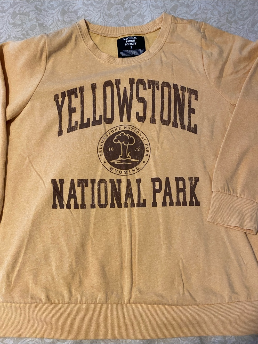 Yellowstone National Park Long Sleeve Tee Sweats Distressed Look Yellow/Brown 3X
